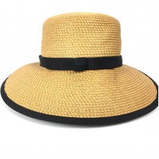 Eric Javits NY Mujer’s Packable Straw Hat Cap Wide Brim UPF 50 Natural Black NEW  eb-28466499